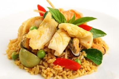 ข้าวผัดแกงเขียวหวานทะเล