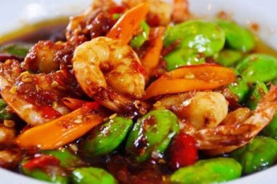 ผัดสะตอกุ้งสด อาหารจานเดียว