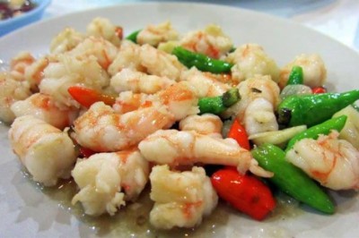 กุ้งผัดพริกขี้หนูสวน อาหารจานเดียว